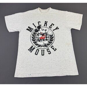 Rare Vintage 90s Disney Mickey Mouse Gray Shirt Promo Cartoon TV Movie Art